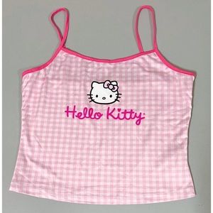 Hello Kitty Pink Plaid Graphic Tank Crop Top Cami Camisole Tee T-Shirt Size S 🎀
